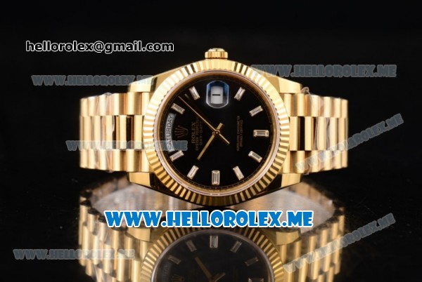 Rolex Day-Date Swiss ETA 2836 Automatic Yellow Gold Case/Bracelet with Black Dial and Stick Markers (BP) - Click Image to Close